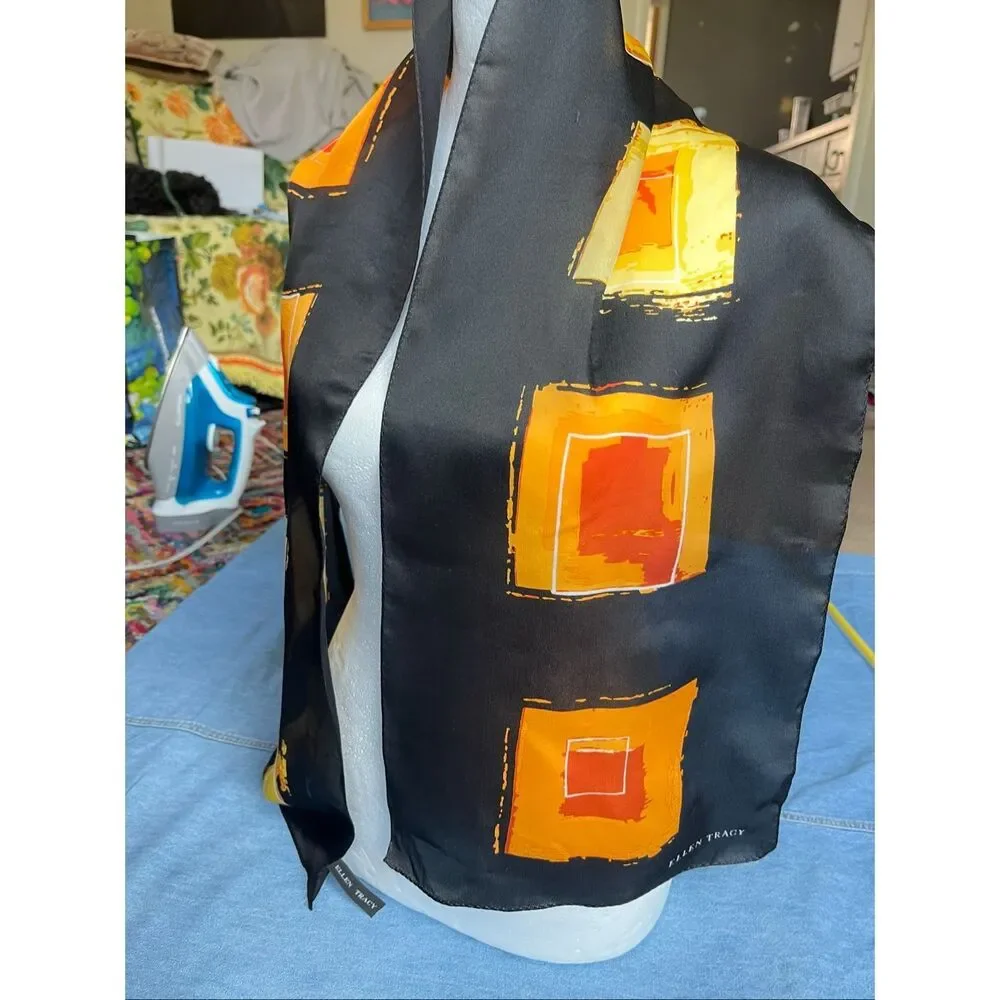 Ellen Tracy Silk Scarf Gallery Art Print Abstract Colorblock Modernist 52x11